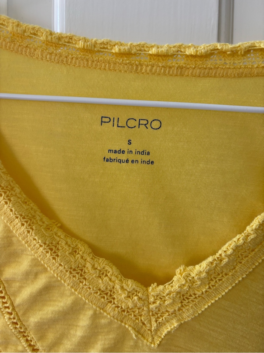 Pilcro Yellow Lace-Trim V-Neck Peplum Blouse - Picture 6 of 6